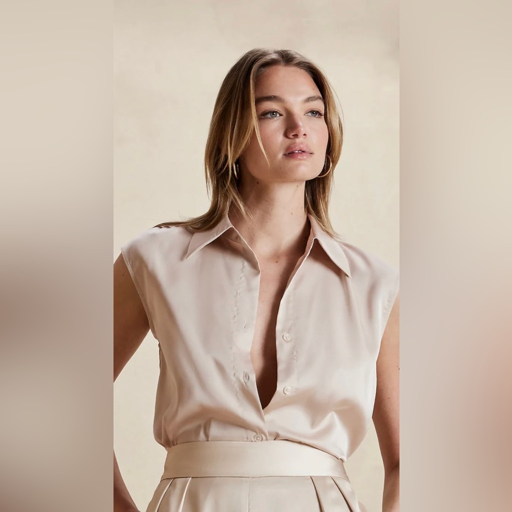 ❤️Host Pick❤️New Banana Republic Collared Blouse in Oyster Pearl.